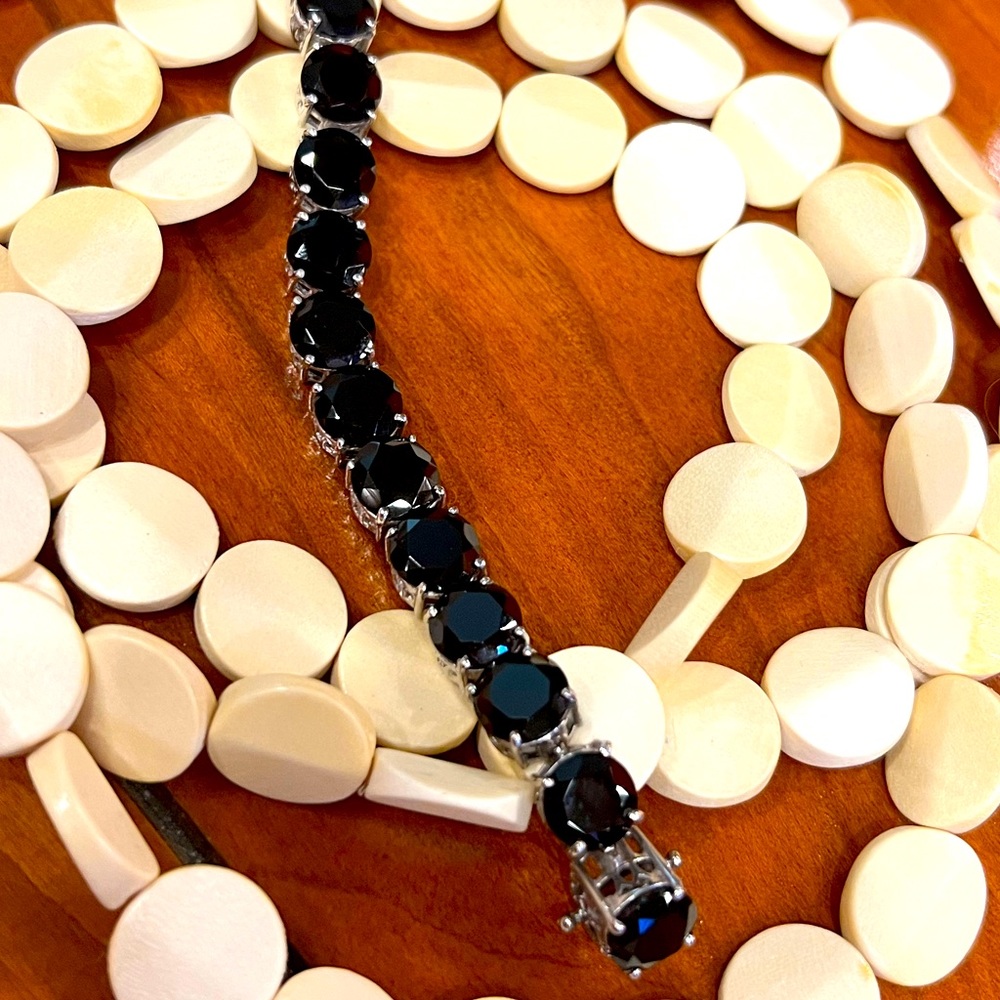 Black Thai spinel tennis bracelet platinum over sterling silver